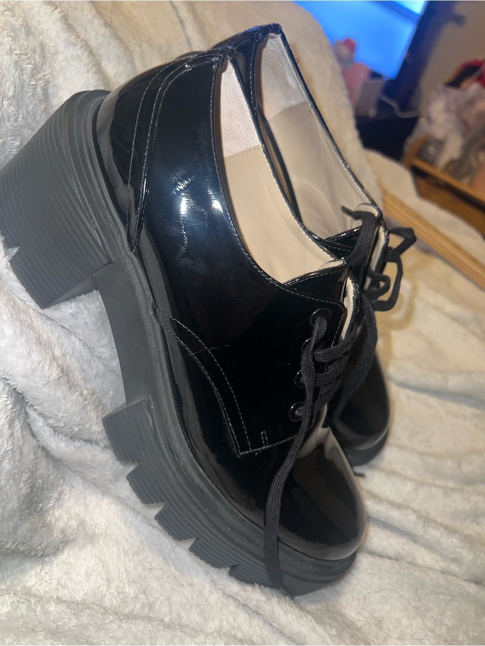 Stuart weitzman soho derby black patent chunky loafers woman size 8B - Picture 7 of 9